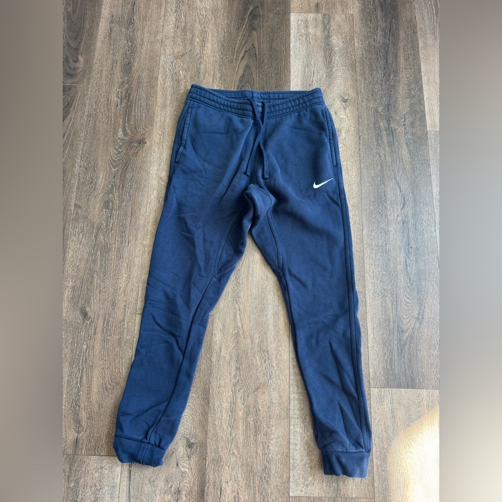 Nike Navy Blue Track Joggers with White Swoosh